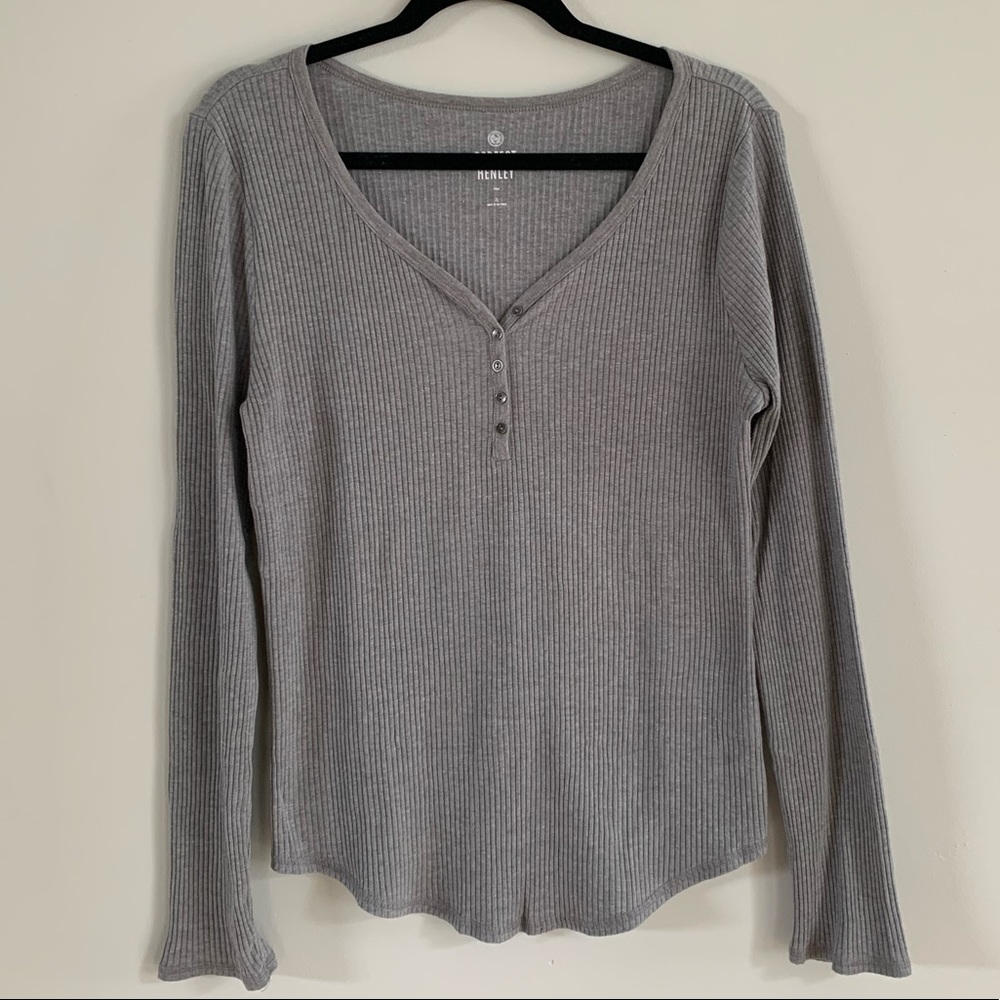 SO Perfect Henley Ribbed Heather Grey Shirt